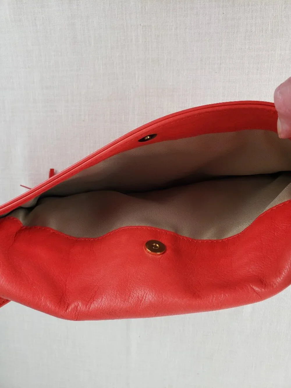 Alberta di Canio Foldover Clutch Purse Coral Red Leather Envelope Bag